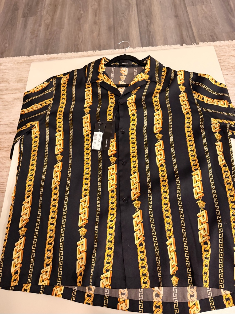 Versace Black and Gold Chain-Print Button-Down Shirt